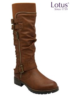 Lotus Brown Knee High Boots (N50829) | OMR39