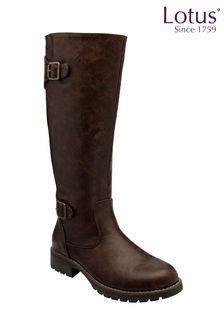 Lotus Brown Knee High Boots (N50841) | OMR39