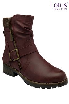 Lotus Red Zip-Up Mid-Calf Boots (N50844) | kr844