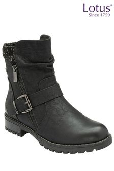 Lotus Black Leather Knee High Boots (N50845) | €93