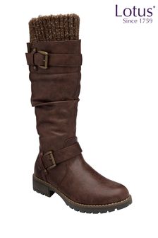 Lotus Brown Knee High Boots (N50847) | OMR36