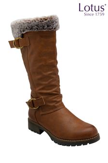 Lotus Brown Knee High Boots (N50852) | 396 QAR