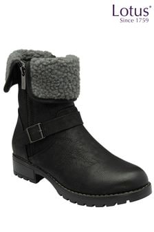 Lotus Black Zip-Up Ankle Boots (N50855) | kr909