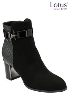 Lotus Dark Black Heeled Ankle Boots (N50858) | ₪ 327