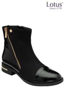 Lotus Onyx Black Zip-Up Ankle Boots (N50859) | $103