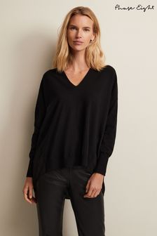 Phase Eight Black V-Neck Flora Fine Knit Top (N51156) | AED438