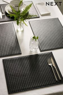 Black Weave Faux Leather Placemats Set of 4 (N51231) | ₪ 85