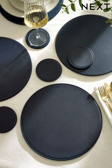 Set of 4 Navy Reversible Faux Leather Placemats and Coasters Set (N51232) | 145 zł