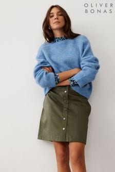 Oliver Bonas Green Faux Fur Leather Metallic Mini Skirt (N51579) | €34