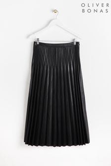 Oliver Bonas Faux Leather Pleated Midi Black Skirt (N51587) | €41