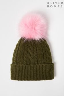 Oliver Bonas Khaki Green Cable Knitted Bobble hat (N51594) | €32