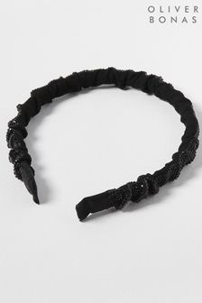 Safira Black Sparkle Ruched Thin Headband (N51610) | LEI 107