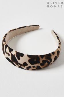 Oliver Bonas Ariel Animal Print Puffy Brown Headband (N51616) | $28