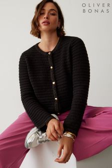Oliver Bonas Sparkle Trim Knitted Black Cardigan (N51623) | €41.50