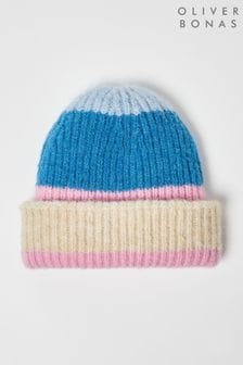 Oliver Bonas Blue Colour Block Knitted Beanie Hat (N51642) | kr440