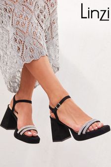黑色 - Linzi Xandra前晶鑽裝飾鞋帶厚底粗高跟鞋 (N51650) | NT$1,770