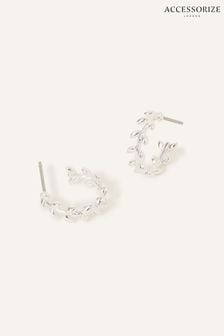 Accessorize Silver Tone Sterling Leaf Hoop Earrings (N51662) | DKK140