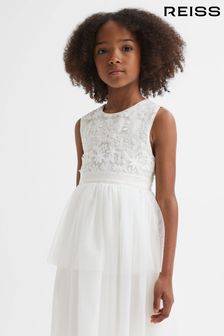 Reiss Ivory Rocha Teen Embellished Tulle Dress (N51673) | €144