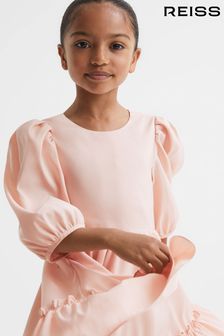 Reiss Pink Toby Teen Puff Sleeve Ruffle Mini Dress (N51679) | OMR56