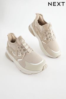 Stone Neutral Elastic Lace Trainers (N51733) | kr365 - kr471