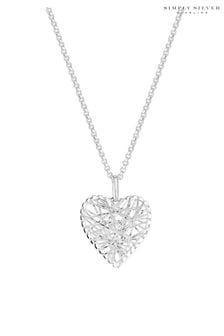 Simply Silver Sterling Silver Tone 925 Diamond Cut Mesh Wrap Heart Necklace (N51825) | kr584
