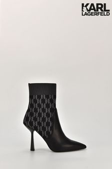 črni pleteni škornji s peto in monogramom Karl Lagerfeld Pandara (N51920) | €91
