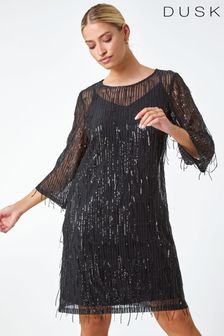 Dusk Black Sequin Sparkle Tassel Shift Dress (N51936) | €102