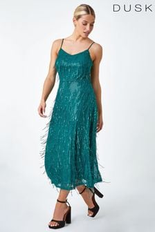 Dusk Green Sequin Sparkle Tassel Midi Dress (N51937) | €102