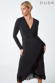 Dusk Black Tassel Trim Stretch Wrap Dress (N51941) | €77
