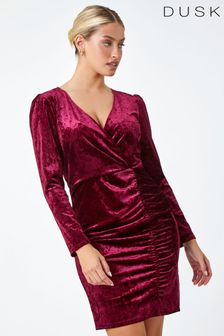 Dusk Red Velvet Ruched Waist Stretch Wrap Dress (N51962) | €69