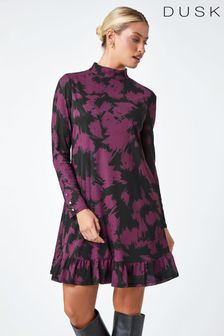 Dusk Purple Animal Print Frill Detail Mesh Dress (N51964) | €58