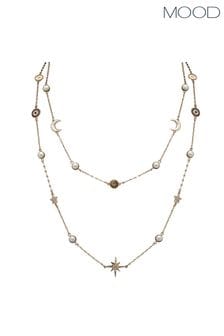 Mood Gold Tone Crystal And Cream Pearl Celestial Necklace (N52083) | $48