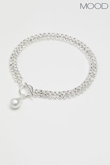 Mood Silver/Grey Crystal Diamante Pearl Charm Choker Necklace (N52221) | €32