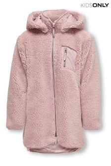 ONLY KIDS Pink Teddy Borg Zip Up Hooded Coat