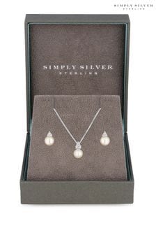 Simply Silver Sterling Silver Tone 925 Freshwater Pearl Set - Gift Boxed (N52424) | KRW76,900