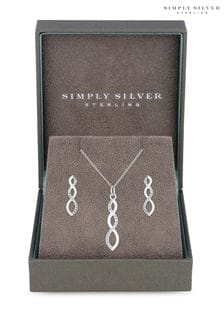Simply Silver Sterling Silver Tone 925 Cubic Zirconia Infinity Set - Gift Boxed (N52425) | €45