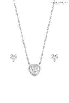 Simply Silver Sterling Silver Tone 925 Cubic Zirconia Halo Heart Set - Gift Boxed (N52433) | $55