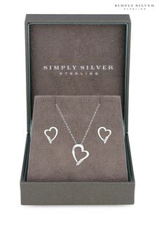 Simply Silver Sterling Silver Tone 925 Cubic Zirconia Heart Set - Gift Boxed (N52447) | $44