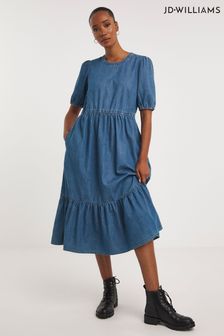 Niebieska kaskadowa sukienka midaxi JD Williams z dżinsu (N52478) | 285 zł
