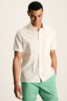 Joules Linen Blend White Plain Short Sleeve Shirt (N52511) | AED249