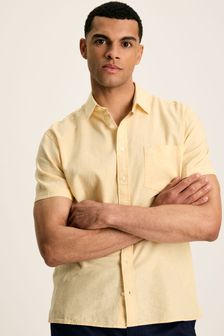 Joules Linen Blend Yellow Plain Short Sleeve Shirt (N52512) | €60