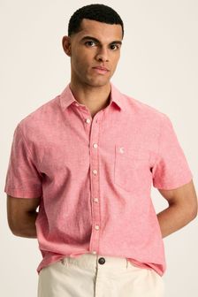 Joules Linen Blend Pink Plain Short Sleeve Shirt (N52520) | €71