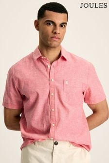 Joules Linen Blend Pink Plain Short Sleeve Shirt (N52520) | $77