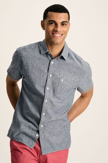Joules Linen Blend Blue Plain Short Sleeve Shirt (N52523) | $71
