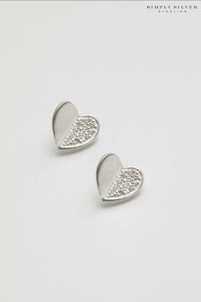 Simply Silver Sterling Silver Mini Heart Polished And Pave Stud Earrings (N52544) | LEI 119
