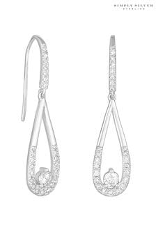 Simply Silver Sterling Silver Tone 925 Cubic Zirconia Sleek Teardrop Drop Earrings (N52563) | 173 QAR