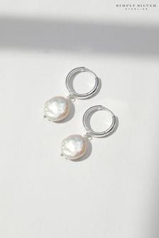 Simply Silver Silver Tone Freshwater Pearl Hoop Earrings (N52608) | €54