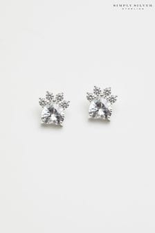 Simply Silver Sterling Silver 925 Paw Print Cubic Zirconia Earrings (N52657) | kr363