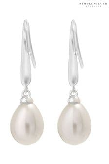 Simply Silver Sterling Silver Tone 925 Freshwater Pearl Cubic Zirconia Sleek Drop Earrings (N52750) | CA$68