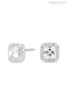 Simply Silver Sterling Silver Tone 925 Cubic Zirconia Square Halo Stud Earrings (N52848) | SGD 39